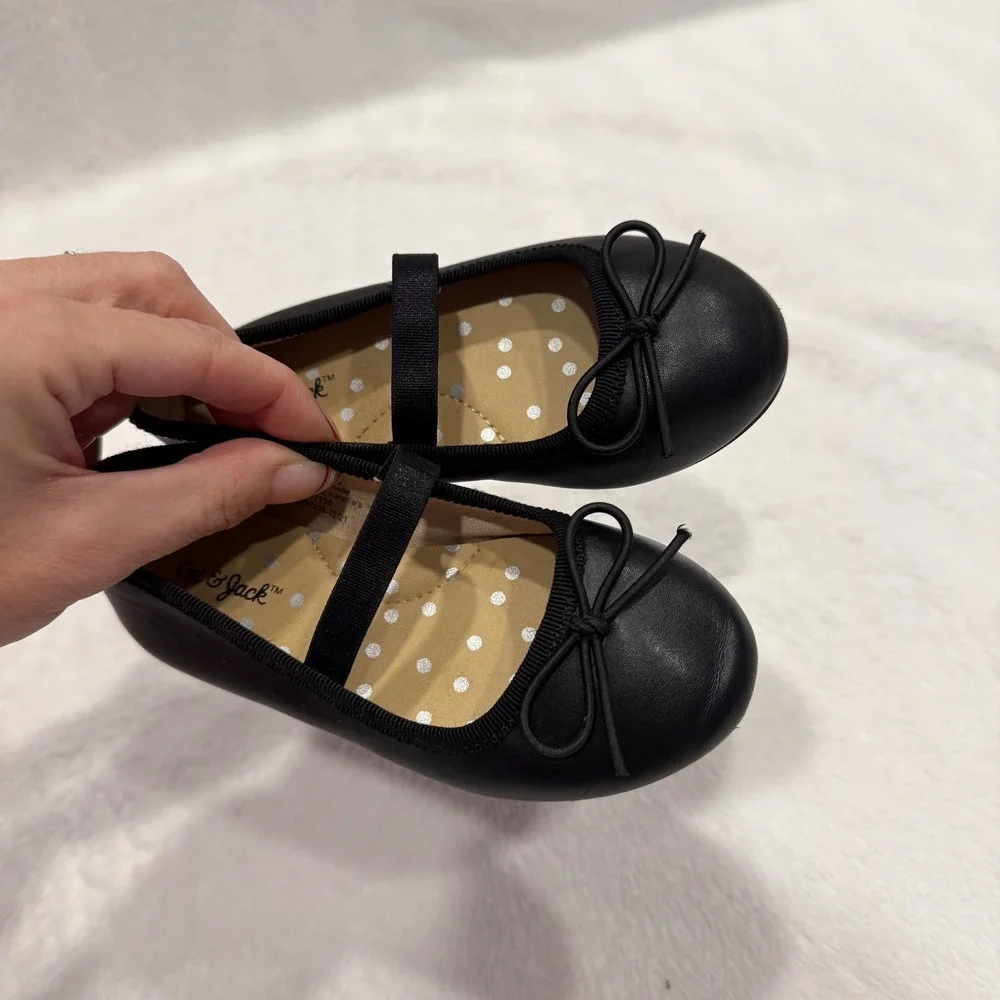 Cat and Jack Kids Black‎ Ballet Flats Mary Jane Bow Size 7